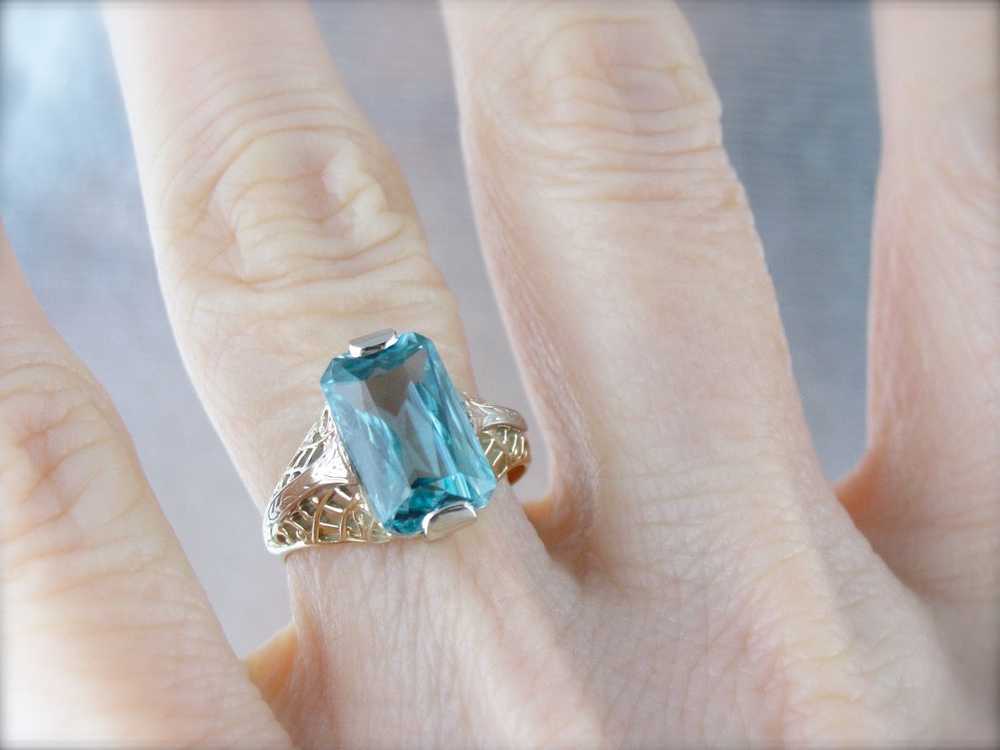 Blue Zircon Cocktail Ring in Two Tone Gold Filigr… - image 5