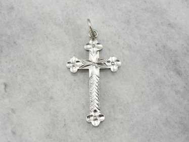 Platinum Diamond Faceted Cross with Decorative En… - image 1