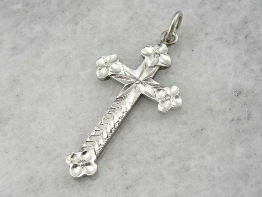Platinum Diamond Faceted Cross with Decorative En… - image 4