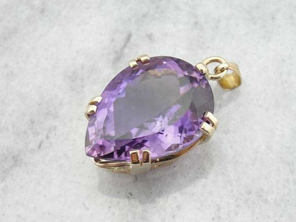 Mid-Century Pear Cut Amethyst Gold Statement Pend… - image 1
