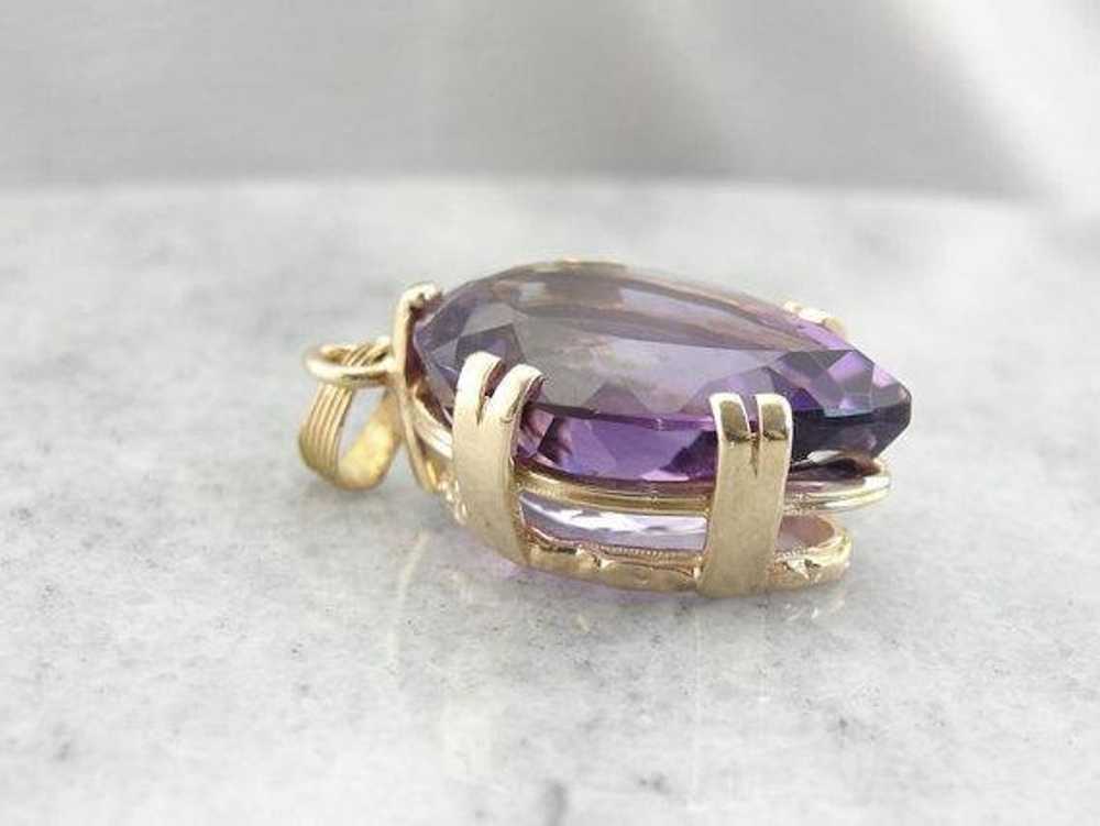 Mid-Century Pear Cut Amethyst Gold Statement Pend… - image 2