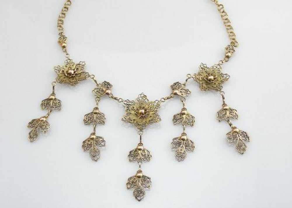 Vintage Floral Gold Filigree Festoon Necklace - image 1