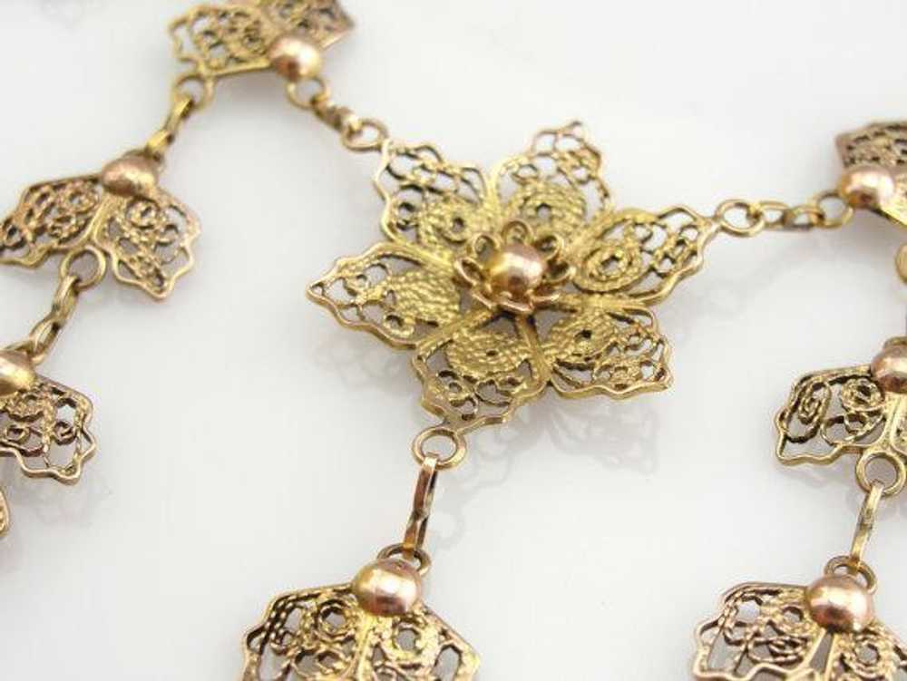 Vintage Floral Gold Filigree Festoon Necklace - image 2