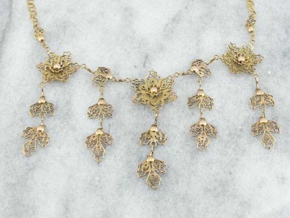 Vintage Floral Gold Filigree Festoon Necklace - image 3
