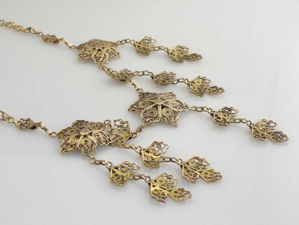 Vintage Floral Gold Filigree Festoon Necklace - image 5