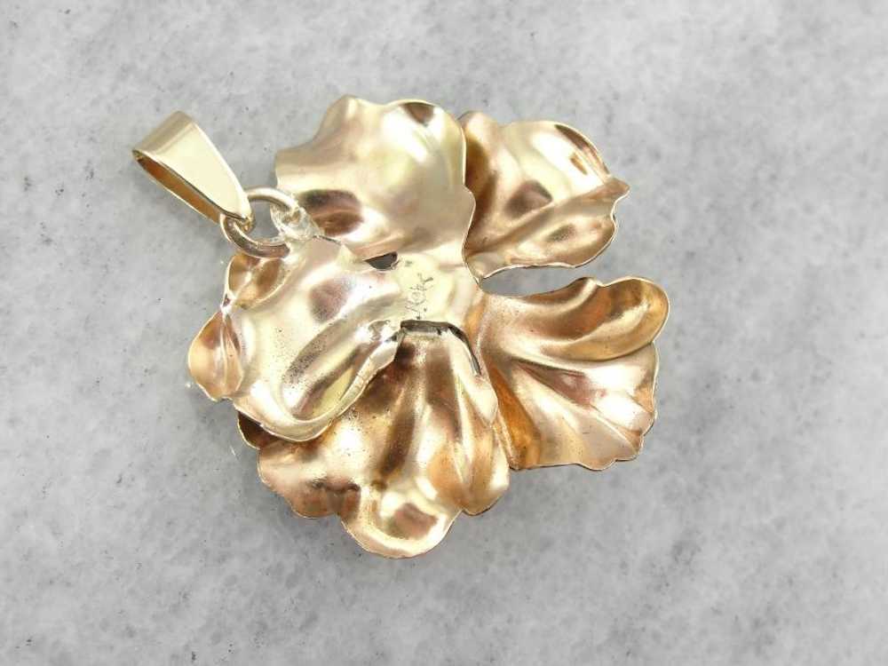 Vintage Mid Century Blossom Pendant in Yellow Gold - image 4