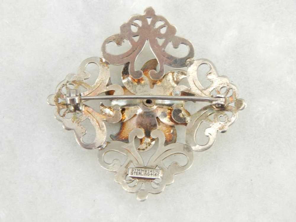 Scrolling Gold over Silver Symmetallic Brooch wit… - image 4