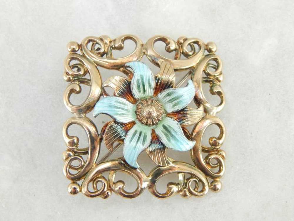 Scrolling Gold over Silver Symmetallic Brooch wit… - image 5
