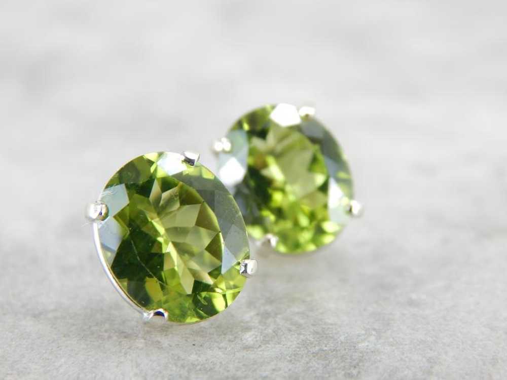 Large Oval Peridot Stud Earrings in White Gold - image 1