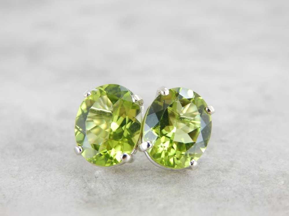 Large Oval Peridot Stud Earrings in White Gold - image 2