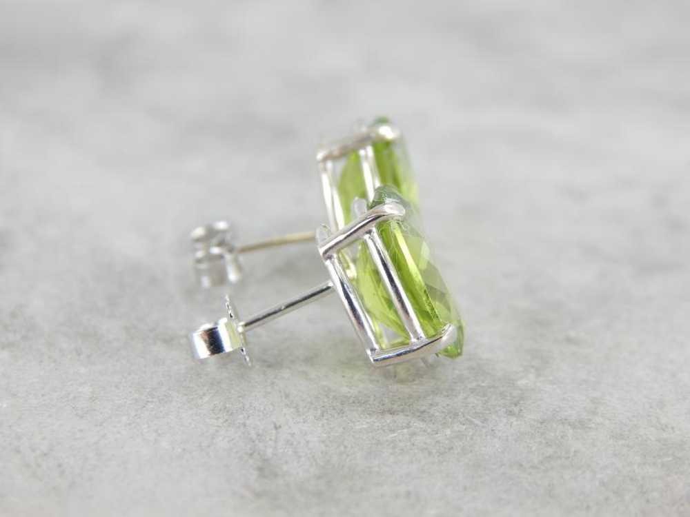 Large Oval Peridot Stud Earrings in White Gold - image 3