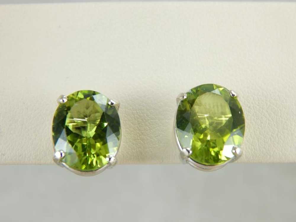 Large Oval Peridot Stud Earrings in White Gold - image 5