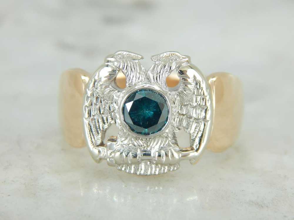 Masonic Double Head Eagle Ring with Blue Diamond … - image 1