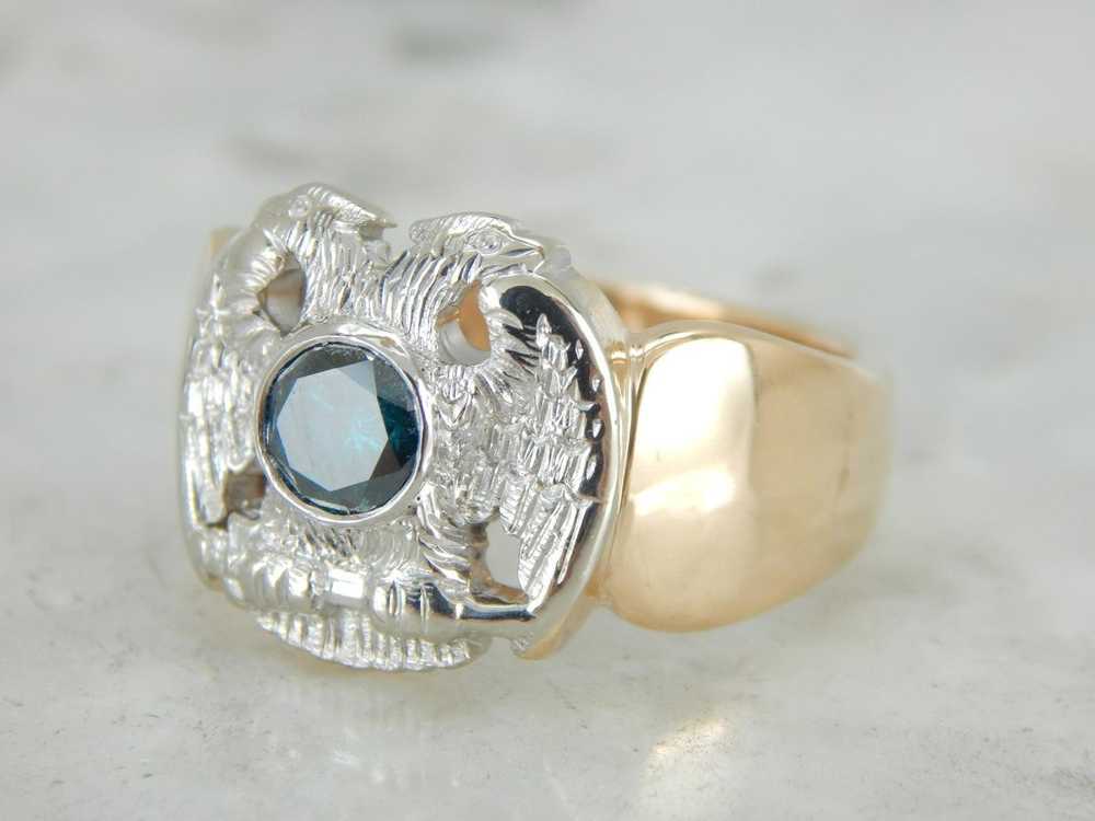 Masonic Double Head Eagle Ring with Blue Diamond … - image 2