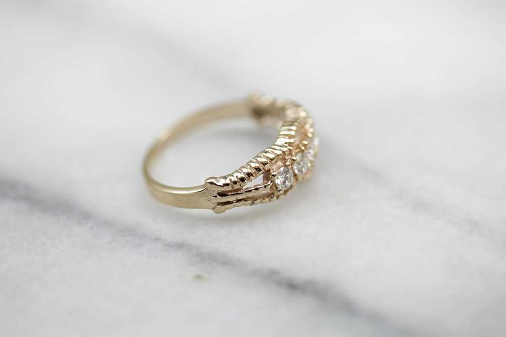 Five Diamond Gold Ring with Twist Details - image 3