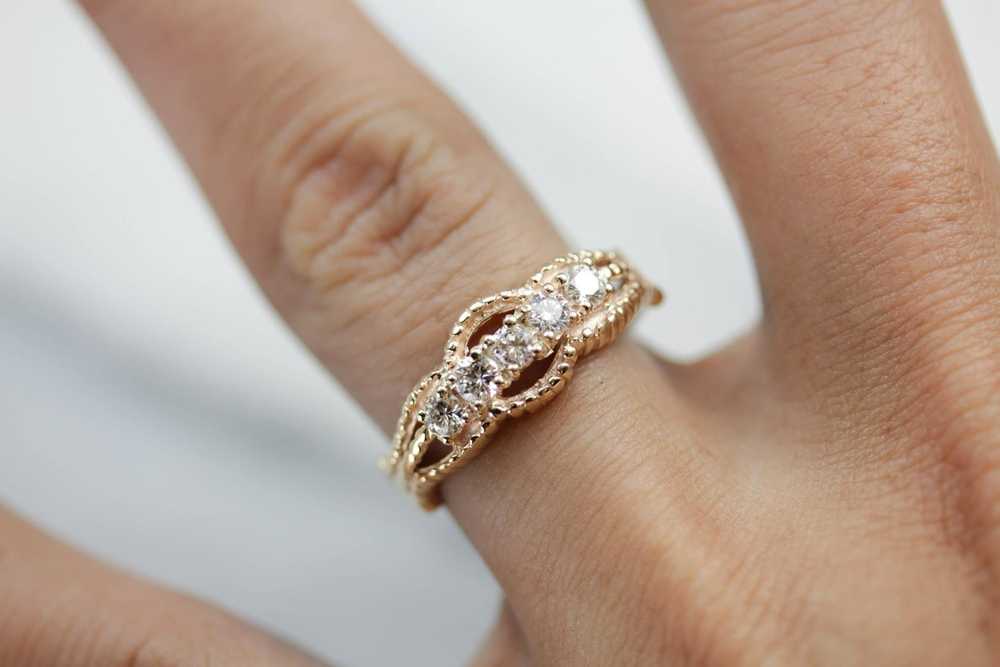 Five Diamond Gold Ring with Twist Details - image 4