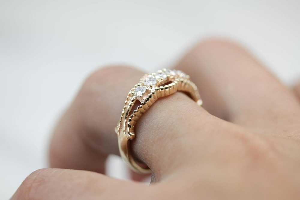 Five Diamond Gold Ring with Twist Details - image 5