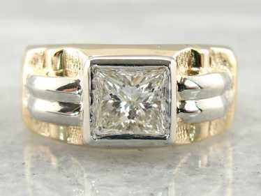 Retro Era Mens Ring with Square Diamond Center - image 1
