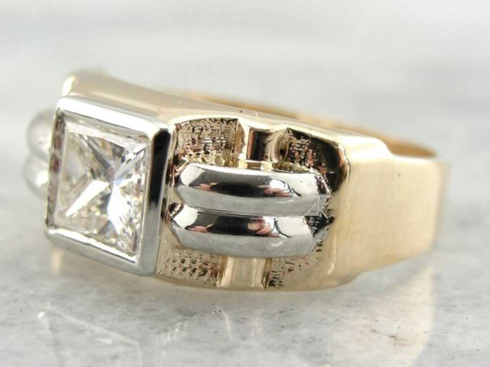 Retro Era Mens Ring with Square Diamond Center - image 2