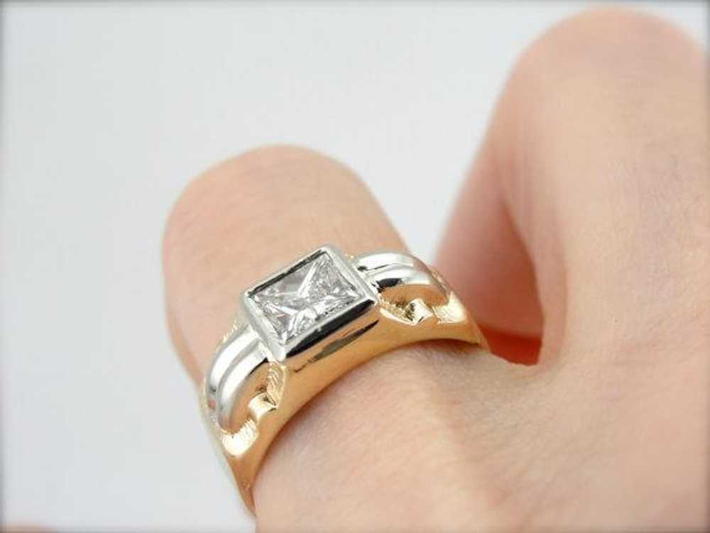 Retro Era Mens Ring with Square Diamond Center - image 4