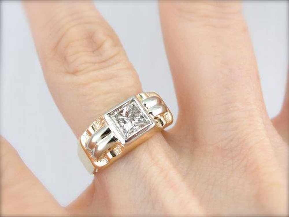 Retro Era Mens Ring with Square Diamond Center - image 5