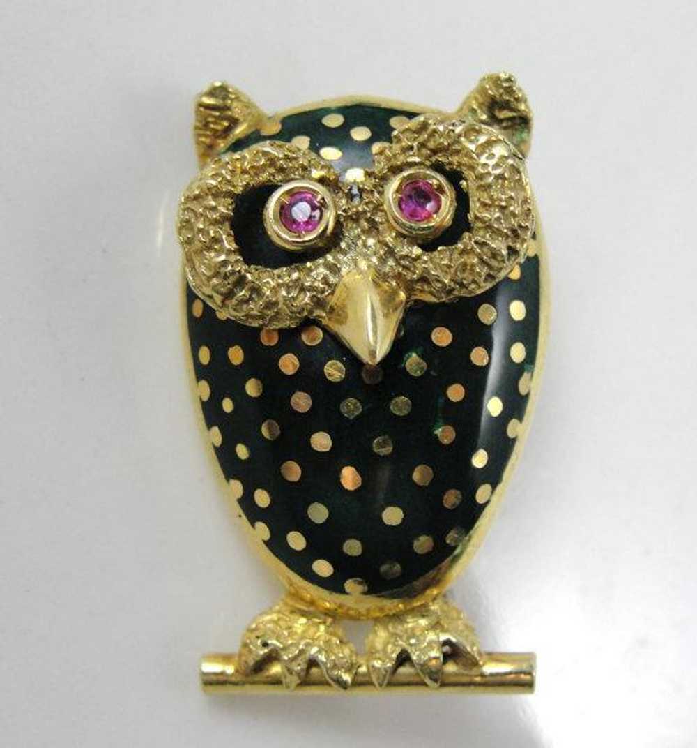 Italian Vintage Ruby Eyed Owl Pin - image 1