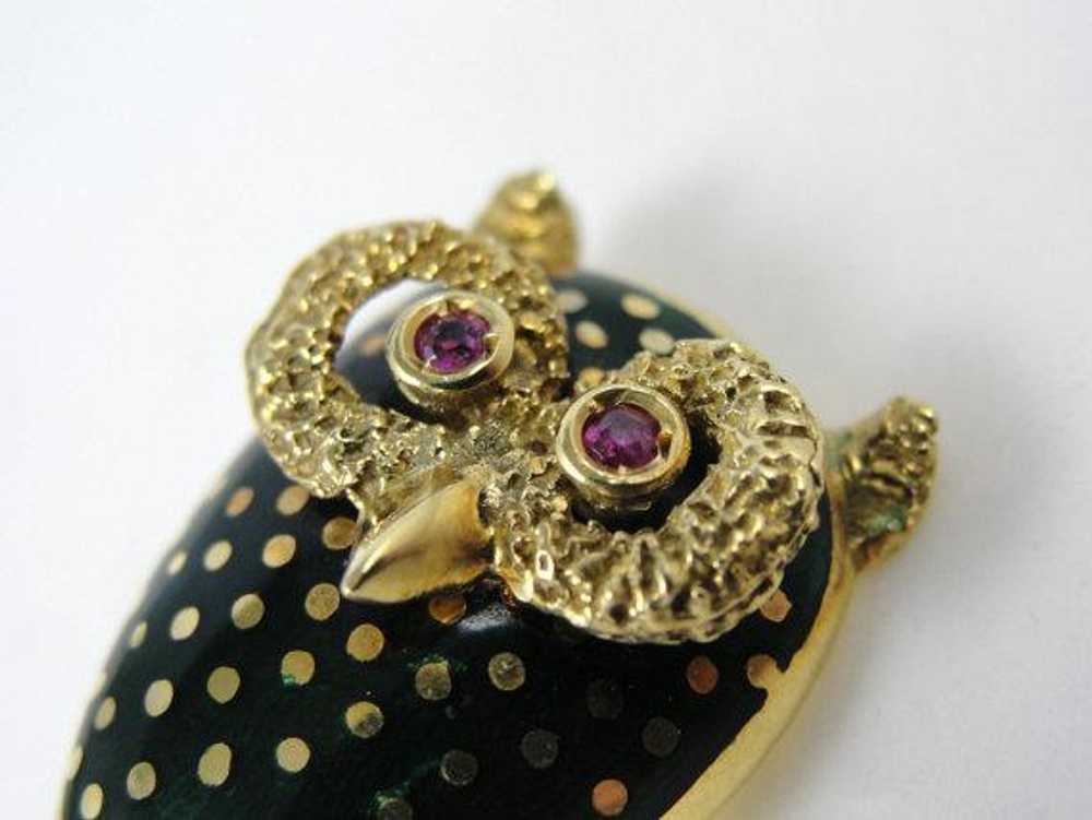 Italian Vintage Ruby Eyed Owl Pin - image 2