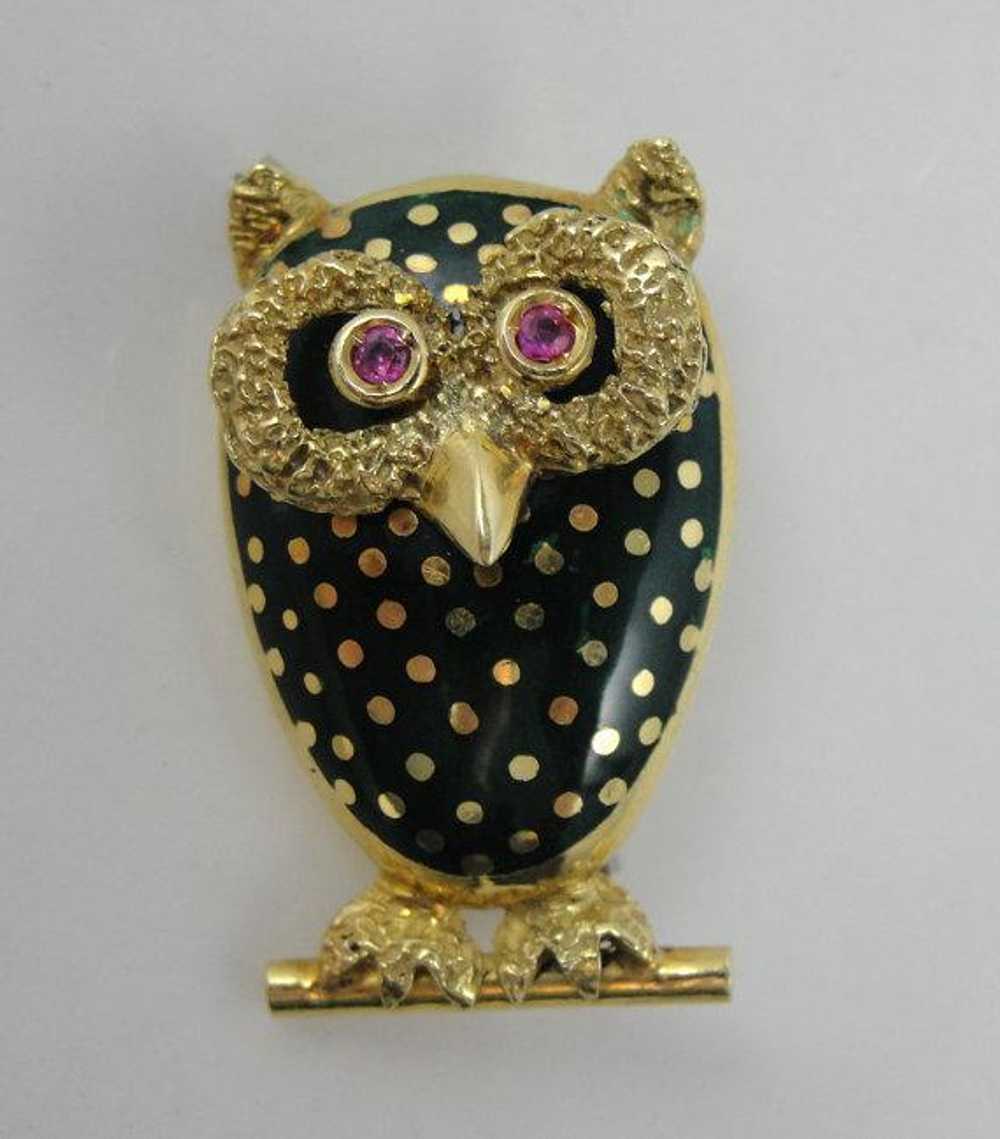 Italian Vintage Ruby Eyed Owl Pin - image 4