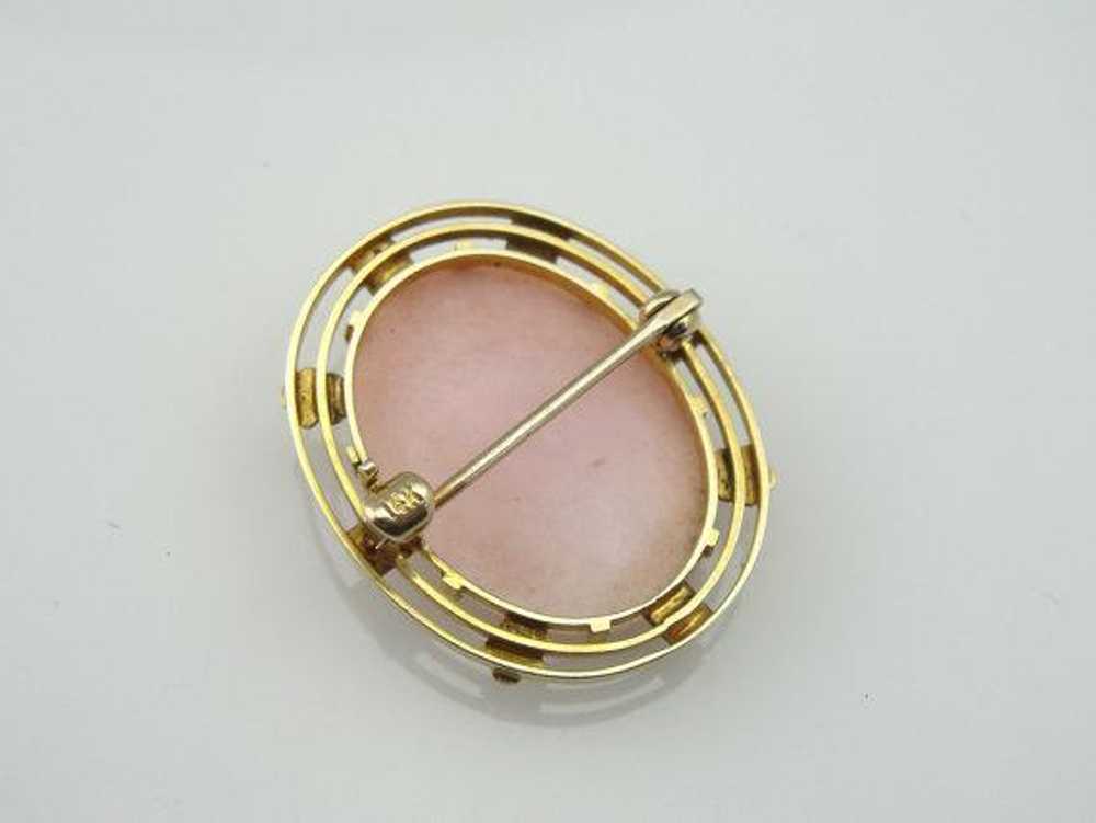 Yellow Gold and Pink Shell Cameo Pin with Seed Pe… - image 5