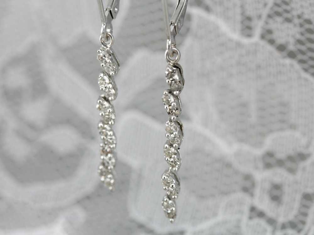 Long White Gold Diamond Earrings - image 4