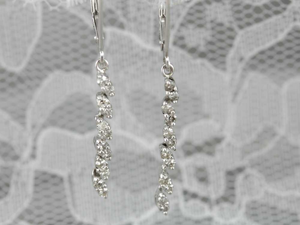 Long White Gold Diamond Earrings - image 5