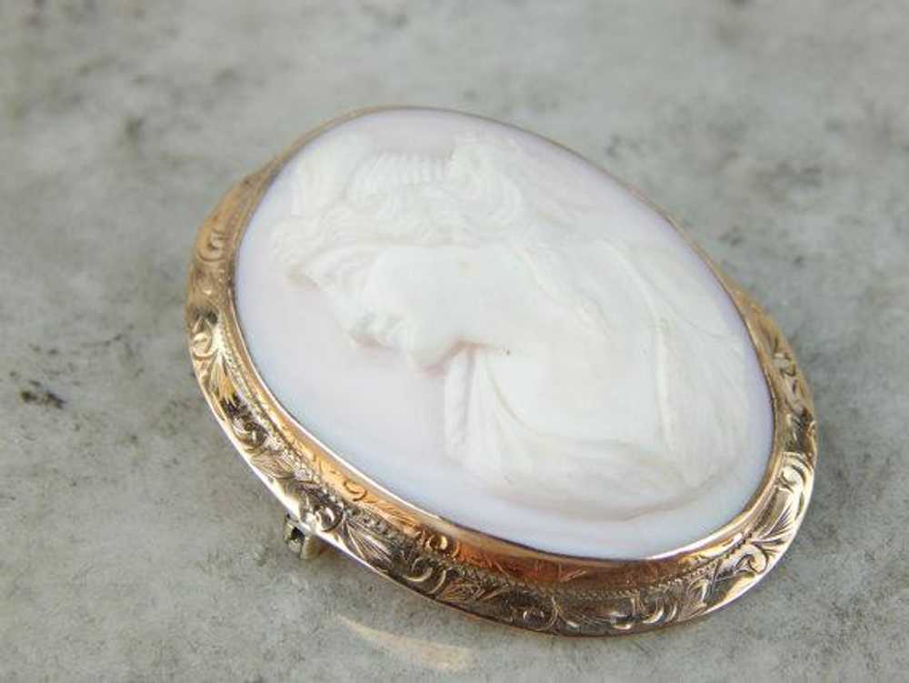 Antique Conch Shell Cameo in 10K Rose Gold Frame - image 2