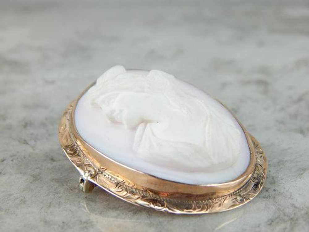 Antique Conch Shell Cameo in 10K Rose Gold Frame - image 4