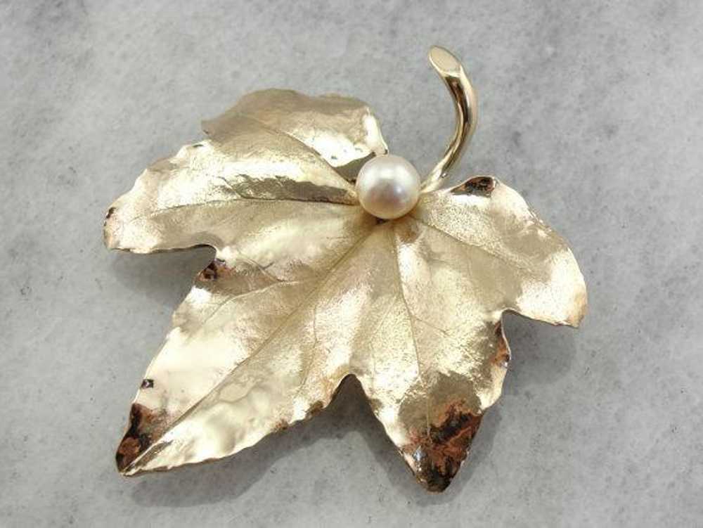 Maple Leaf Brooch with Pearl Center - image 1