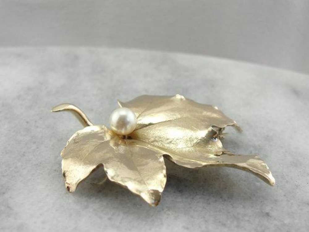 Maple Leaf Brooch with Pearl Center - image 4