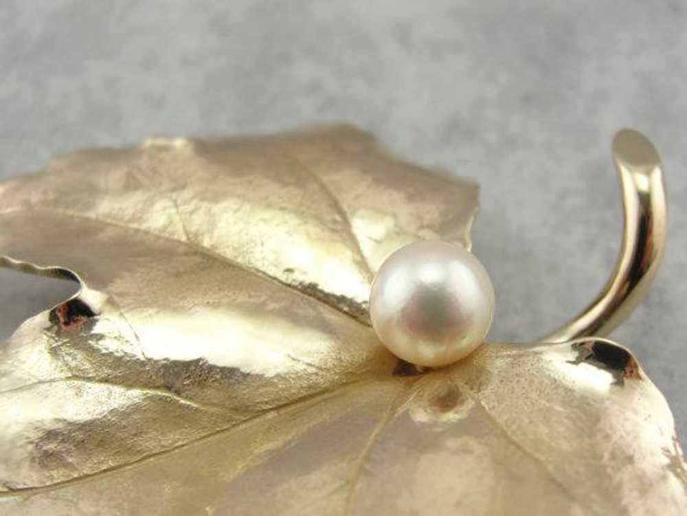 Maple Leaf Brooch with Pearl Center - image 5