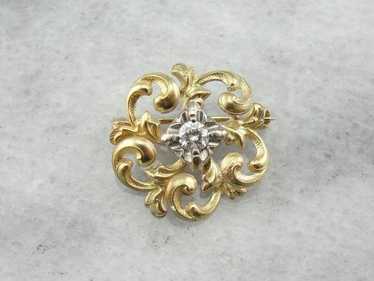 14K Gold Love Knot, Victorian Diamond Brooch - image 1