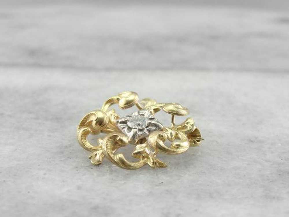 14K Gold Love Knot, Victorian Diamond Brooch - image 2