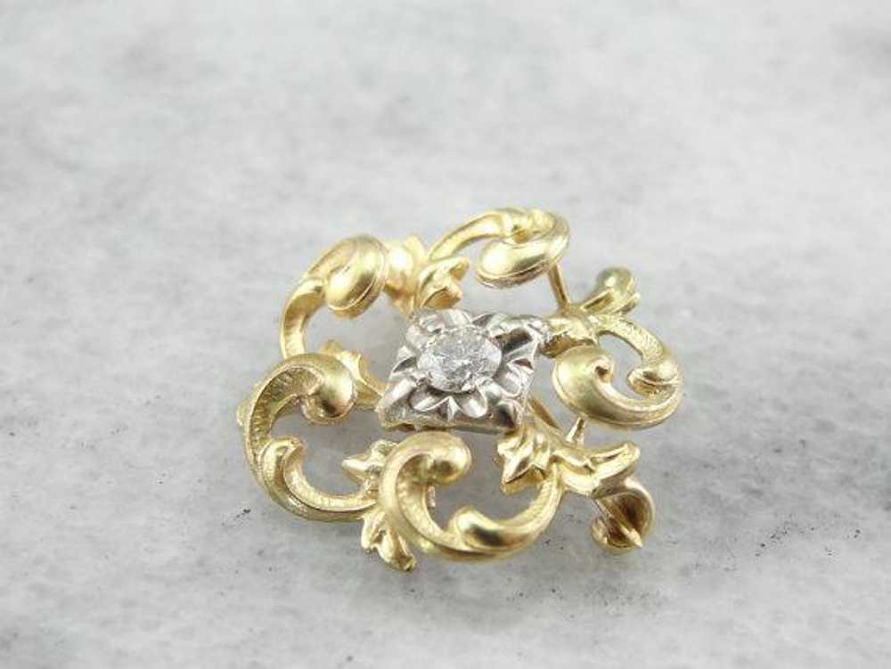14K Gold Love Knot, Victorian Diamond Brooch - image 3