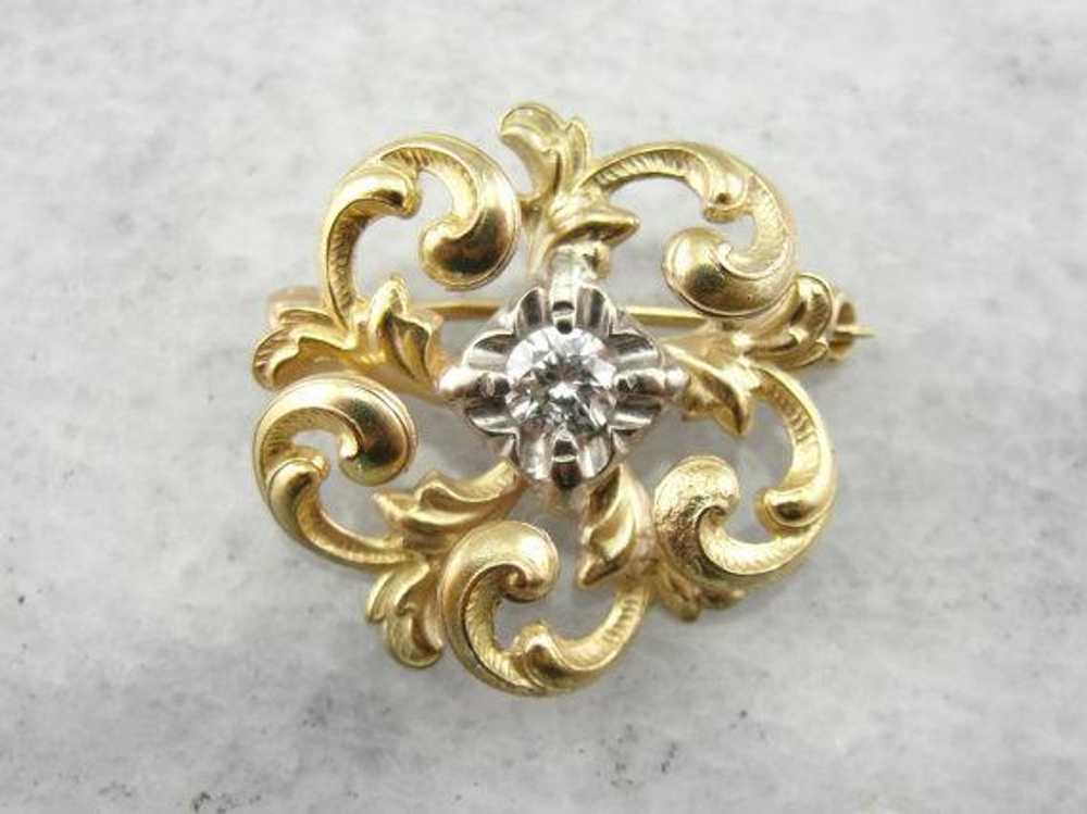 14K Gold Love Knot, Victorian Diamond Brooch - image 4