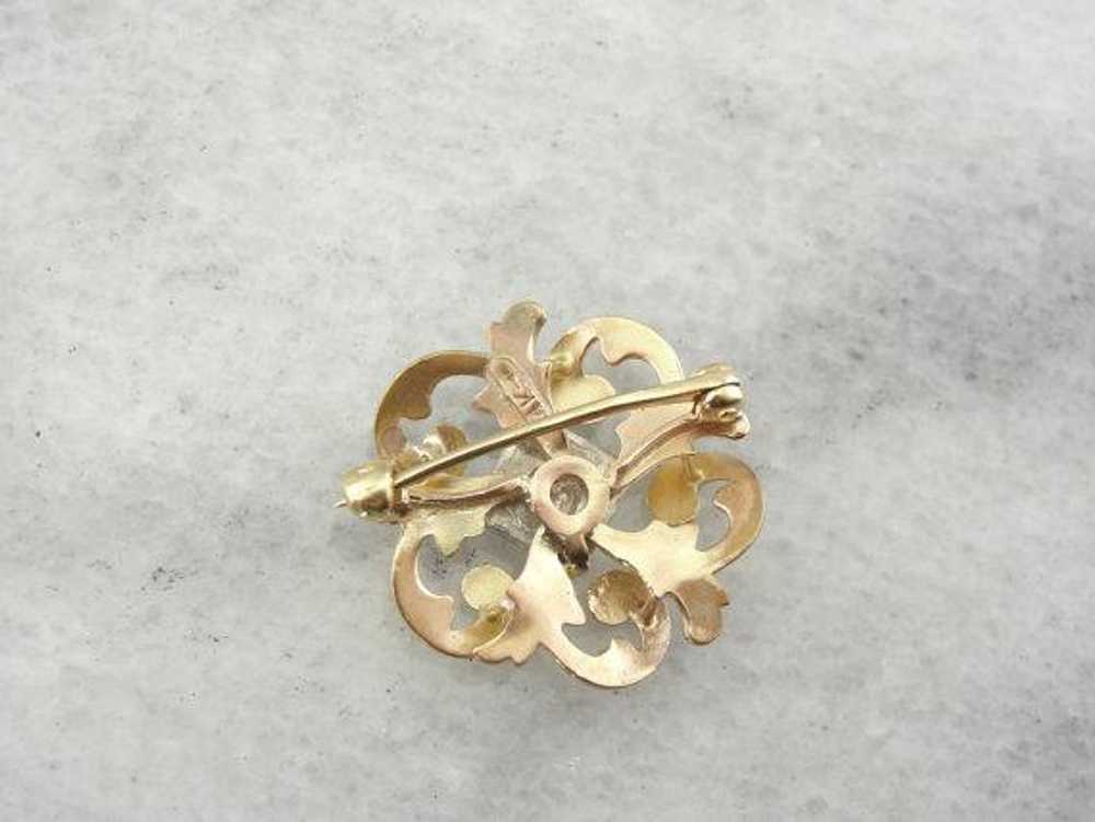 14K Gold Love Knot, Victorian Diamond Brooch - image 5
