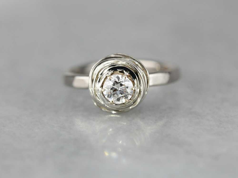 Modernist Diamond Nest Solitaire Engagement Ring - image 1