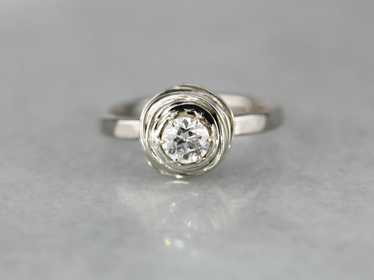 Modernist Diamond Nest Solitaire Engagement Ring - image 1