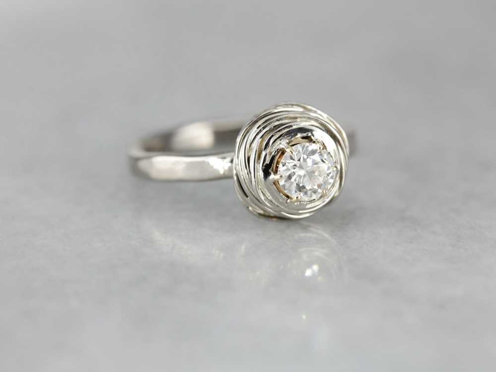Modernist Diamond Nest Solitaire Engagement Ring - image 2