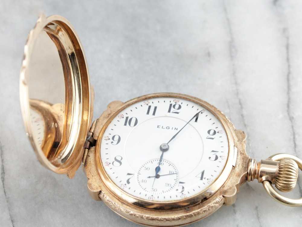 Antique Elgin Pastoral Gold Pocket Watch - image 2