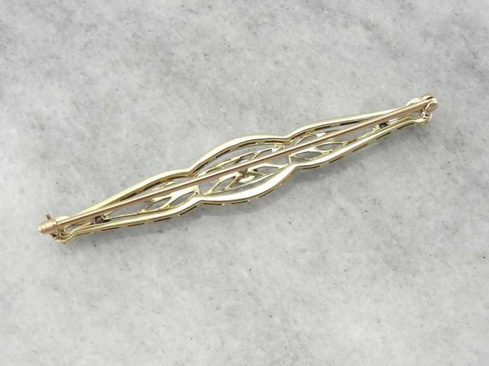 Art Deco Diamond White Gold Filigree Bar Pin - image 4