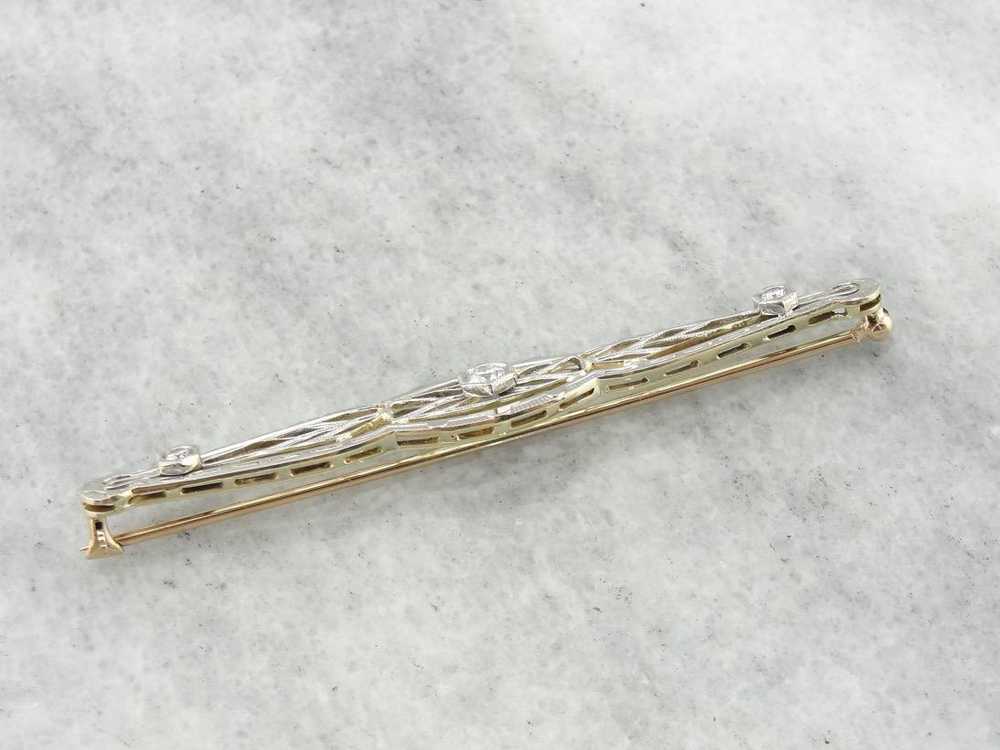 Art Deco Diamond White Gold Filigree Bar Pin - image 5