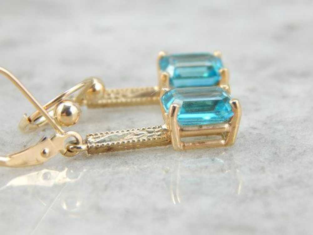 Blue Zircon Handmade Gold Drop Earrings - image 2