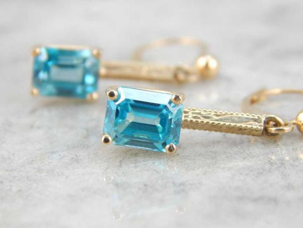 Blue Zircon Handmade Gold Drop Earrings - image 3