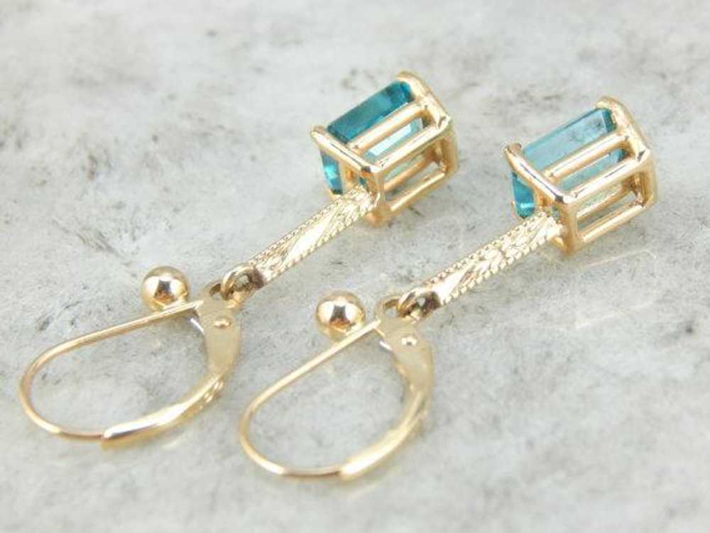 Blue Zircon Handmade Gold Drop Earrings - image 4